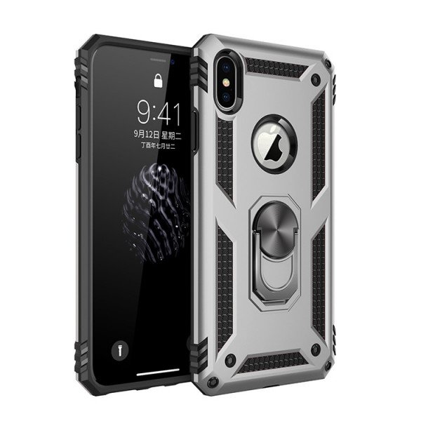 Wholesale iPhone XS Max Tech Armor Ring Grip Case with Metal Plate (Silver)